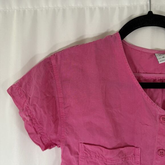 Zara Blouse Girls 10 140 CM Pink Cropped Vneck Button Up Short Sleeve Linen - Picture 4 of 9